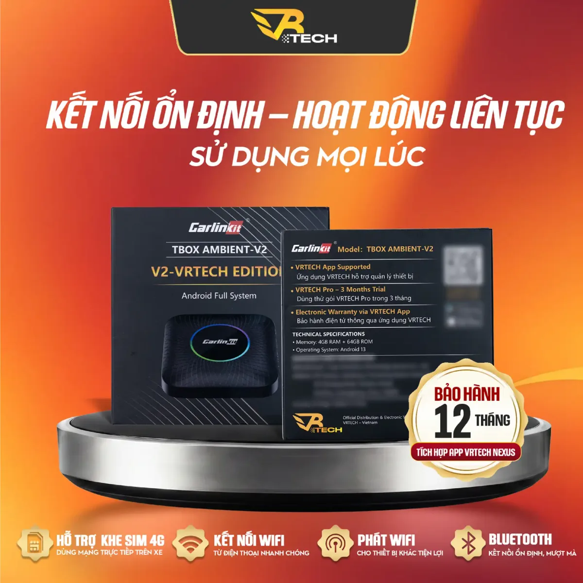 VRTECH Edition | Carlinkit TBOX AMBIENT V2 2026 | Android Box Ô Tô | Chip Qualcomm 6225 | Apple CarPlay & Android Auto | Bảo hành 12 tháng - thumbnail 2